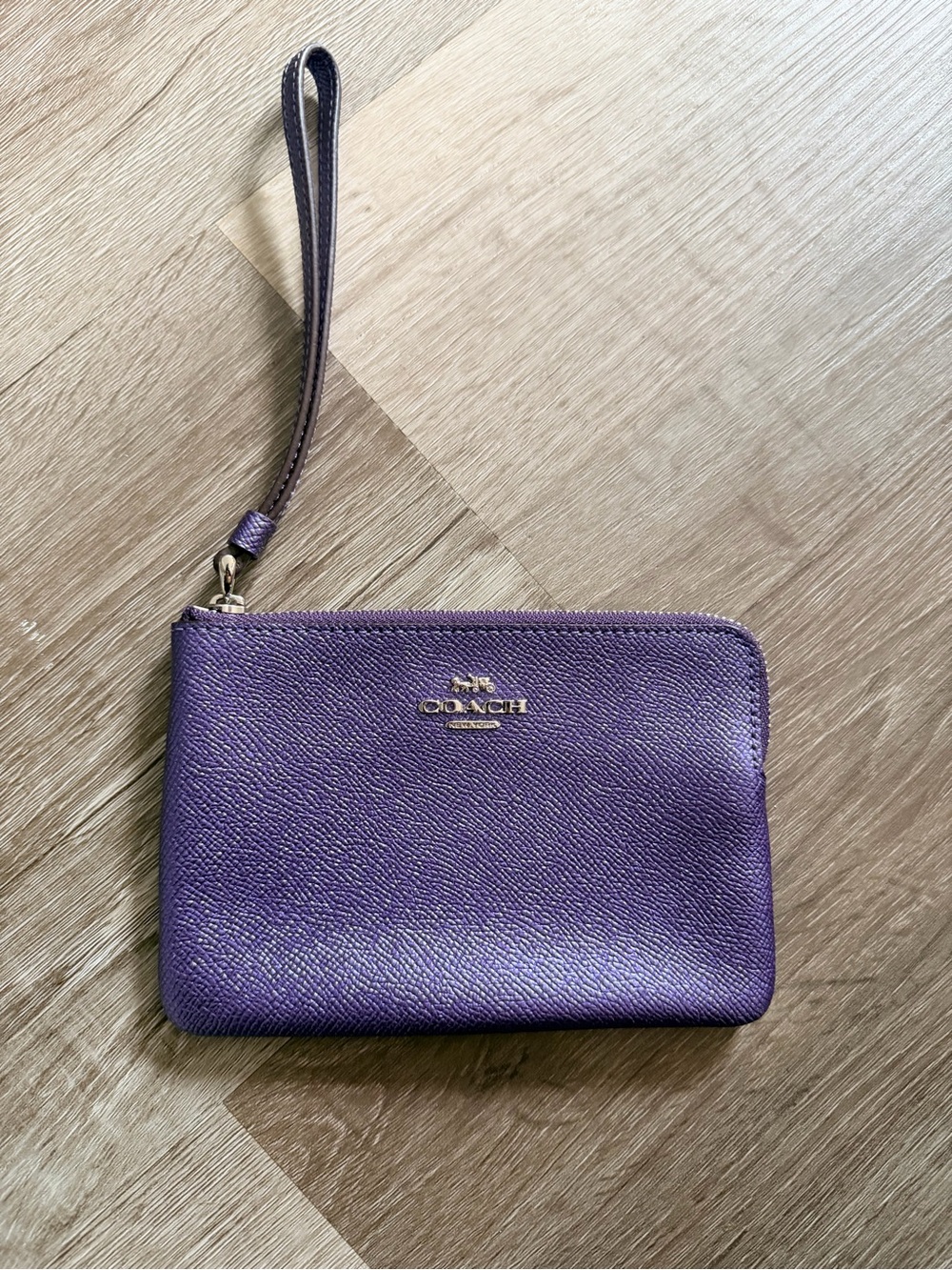 Coach Metallic Purple Pebbled Leather Wristlet